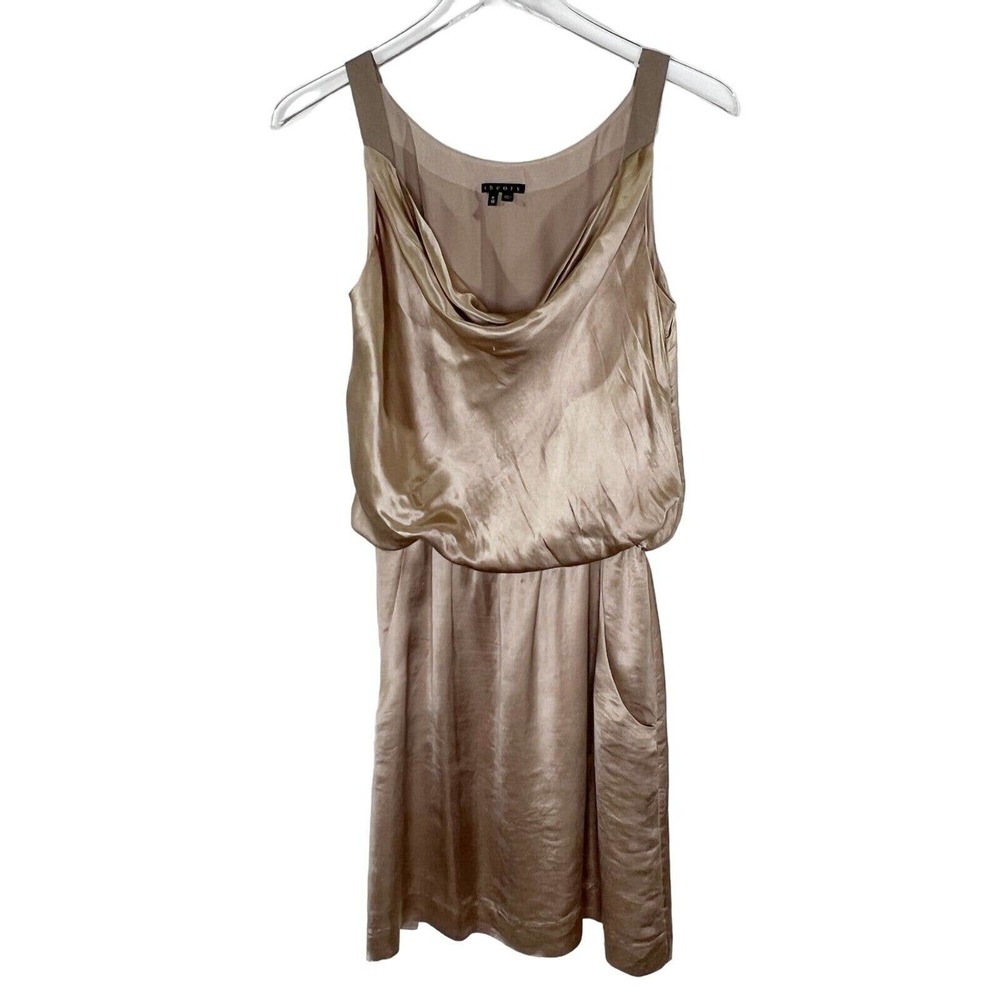 Theory XS Metallic Gold Jalira Dress Shimmer Cocktail Blouson Sleeveless